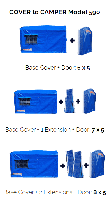The Fitment Guide for the 5Ft wide 590 Cover with all the extension shown