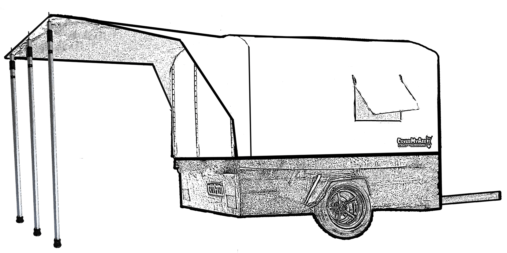 Concept Drawing of Modular Awning Extension for the Cover to Camper. Actual Final Product May Differ.